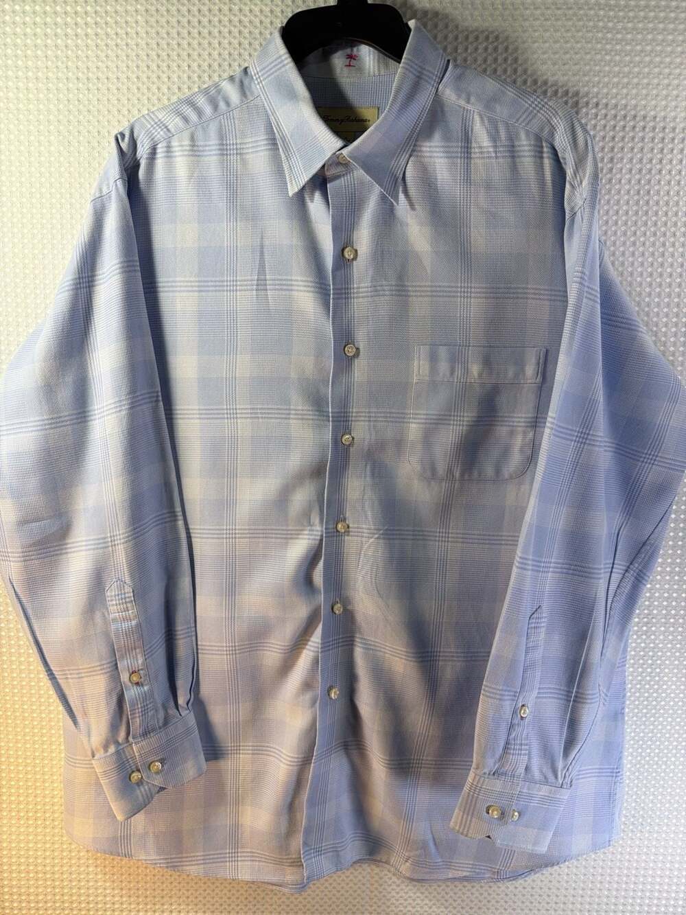 Tommy Bahama Mens L/S Dress Shirt Sz 17 32-33 Button Front Blue White Checkered
